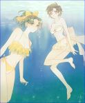 2_girls alluring ami_mizuno barefoot bikini bikini_skirt bishoujo_senshi_sailor_moon blue_eyes blue_hair bow cleavage earrings freediving frilled_bikini frills green_eyes green_hair grey_eyes grey_hair hair_bow jewelry kaiou_michiru michiru_kaioh mizuno_ami multiple_girls ponytail ruffle_bikini sailor_mars sailor_neptune shamko short_hair side-tie_bikini_bottom swimming swimsuit underwater water wavy_hair