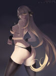 1girl 1girl alluring arched_back artist_name ass aztodio back bare_shoulders big_breasts black_background black_bra black_panties black_thighhighs blonde_hair blue_eyes bra breasts closed_mouth cowboy_shot creatures_(company) cynthia cynthia_(pokemon) from_side game_freak gradient_background hair_ornament hair_over_one_eye high_res long_hair looking_at_viewer looking_to_the_side nintendo panties perky_breasts pokemon pokemon_dppt sideboob smile stockings strap_gap underwear underwear_only very_long_hair wrist_cuffs