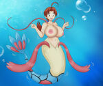 1girl alternate_species big_breasts breasts delia_ketchum female generation_3_pokemon high_res humanoid marine mature_female merfolk milotic nintendo nude pokemon pokemon_(species) solo soniagreene split_form underwater water