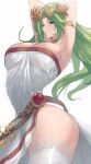 1girl absurd_res alluring armlet bare_shoulders big_breasts calmgreentori circlet cleavage dress female_only forehead_jewel goddess green_eyes green_hair high_res jewelry kid_icarus kid_icarus_uprising long_hair looking_at_viewer nintendo palutena simple_background solo_female solo_focus stockings tiara very_long_hair white_background white_dress white_thighhighs