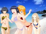 4girls art beach big_breasts bikini bleach breasts claymore copyright_name hellsing hinata_hyuuga long_hair miria multiple_girls naruto naruto_shippuden seras_victoria short_hair small_breasts soifon sui-feng swimsuit tagme yuri