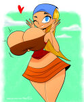 big_breasts blonde_hair blue_eyes breast_expansion breast_inflation breasts cleavage hourglass_figure huge_breasts hyperflannel lindsay_(tdi) midriff miniskirt thick_thighs thighs thin_waist total_drama_island wide_hips