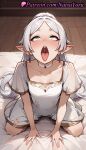 1girl 1girl 1girls 2025 ahegao ai ai_assisted ai_generated anime anime_style bangs bed_sheet big_breasts blush breasts bust choker collarbone dangle_earrings dress drop_earrings earrings elf elf_ears female_focus female_only female_solo frieren green_eyes grey_hair hentai high_quality high_res high_res high_resolution indoors jewelry kneel long_hair looking_at_viewer looking_up natsuyoru on_bed open_mouth oral_invitation parted_bangs patreon pointed_ears pointy_ears ponytail rolling_eyes saliva short_sleeves sitting small_breasts solo_female sousou_no_frieren stable_diffusion teeth tongue tongue_out twin_tails uvula very_long_hair voluptuous voluptuous_female white_choker white_dress white_hair