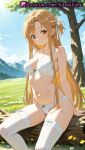 1girl 1girl 1girls 2025 ai ai_assisted ai_generated anime anime_style asuna_(sao) bangs bare_arms bare_shoulders big_breasts blonde_hair blue_sky blush bow bow_bra bow_panties bra braid breasts brown_eyes brown_hair bust cleavage closed_mouth clothing cloud collarbone day feet_out_of_frame female_focus female_only flower french_braid grass hair_ribbon hentai high_quality high_res high_res high_resolution long_hair looking_at_viewer medium_breasts mountain mountainous_horizon natsuyoru navel outside panties panties patreon petals ribbon short_ponytail sitting sky smile solo_female stable_diffusion stockings stomach sunlight sword_art_online sword_art_online_alicization thighs tree tree_stump underwear underwear_only very_long_hair voluptuous voluptuous_female white_bow white_bra white_legwear white_panties white_ribbon white_thighhighs yellow_flower yuuki_asuna