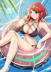 1girl 1girl 1girl alluring big_breasts bikini female_only heroine innertube light-skinned_female light_skin milf nintendo orange_eyes pantsudesu pool pyra red_hair short_hair solo_female tagme xenoblade_(series) xenoblade_chronicles_2