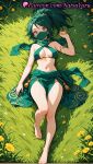 1girl 1girls 2025 ai ai_assisted ai_generated akali anime anime_style armlet artist_name bangs bare_arms bare_legs bare_shoulders barefoot big_breasts big_breasts bikini breasts breasts_apart bust cleavage cleavage_cutout criss-cross_halter feet female_focus female_only flower foot_fetish full_body grass green_bikini green_hair green_scarf halter_top halterneck hand_up hentai high_ponytail high_quality high_res high_res high_resolution knee_up league_of_legends league_of_legends:_wild_rift legs long_hair looking_at_viewer lying makeup mask medium_breasts midriff mouth_mask mouth_veil natsuyoru navel ninja_mask non-asian on_back on_grass outside patreon pelvic_curtain plant ponytail red_eyes riot_games scarf skirt solo_female stable_diffusion stomach swimsuit thighs toenail_polish toenails toes veil voluptuous voluptuous_female yellow_flower