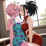 2_girls ahegao_ai ai_generated boku_no_hero_academia kissing mina_ashido momo_yaoyorozu my_hero_academia yuri