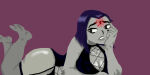 1girl black_lingerie breasts dc_comics female_focus female_only gio-chan grey_skin lingerie older older_female purple_hair raven_(dc) short_hair straight_hair teen_titans young_adult young_adult_female young_adult_woman