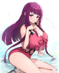 1girl 1girl absurd_res alluring bare_legs big_breasts cleavage fire_emblem fire_emblem_engage gonzarez high_res ivy_(fire_emblem) nintendo one-piece_bikini purple_eyes