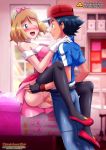 1boy 1girl alluring ash_ketchum bbmbbf canon_couple clothed female gloves human/human male male/female nintendo no_panties palcomix pietro's_secret_club pokemon pokepornlive satoshi satoshi_(pokemon) serena serena_(pokemon) sex skirt skirt_lift stockings vaginal vaginal_penetration