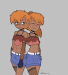 1girl blush danny_(magra) davy_(magra) grin magra male orange_hair tan_skin twins