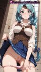 1girl 1girl 1girls 2025 ai ai_generated anime anime_style aqua_hair artist_name ass_visible_through_thighs bare_shoulders big_breasts blue_eyes blue_hair blue_skirt blurry blurry_background blush bow braid braided_ponytail breasts brick_wall bust circlet cleft_of_venus closed_mouth clothes_lift clothing_cutout collarbone cowboy_shot female_focus female_only hair_bow hentai high_quality high_res high_res high_resolution indoors lifted_by_self long_hair looking_at_viewer medium_breasts natsuyoru non-asian paipan panties panties panty_pull parted_bangs patreon pink_panties pleated_skirt pulled_by_self pussy pussy shirt shoulder_cutout single_braid skirt skirt_lift solo_female stable_diffusion standing tate_no_yuusha_no_nariagari the_rising_of_the_shield_hero therese_alexanderite thighs uncensored underwear very_long_hair voluptuous voluptuous_female white_shirt