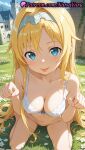 1girl 1girl 1girls 2025 ai ai_assisted ai_generated alice_schuberg alice_synthesis_thirty anime anime_style asian bangs bare_arms bare_shoulders barefoot big_breasts blonde_hair blue_eyes blush bottomless bow_bra bra breasts bust castle cleavage collarbone day female_focus female_only female_solo flower grass hair_intakes hairband hentai high_quality high_res high_res high_resolution long_hair looking_at_viewer medium_breasts natsuyoru navel on_grass outside patreon paw_pose sitting sky smile solo_female stable_diffusion stomach sword_art_online sword_art_online_alicization tongue tongue_out underwear underwear_only very_long_hair voluptuous voluptuous_female wariza white_bra