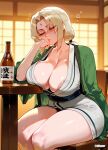 1girl ai_generated areola_slip big_breasts breasts cleavage closed_eyes difuxer female_only light-skinned_female light_skin mature_female naruto naruto_(series) thighs tsunade wide_hips