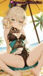 1girl 1girl 1girls 2025 ai ai_generated animal_ears anime anime_style asian bangs bare_arms bare_legs bare_shoulders barefoot beach beach_towel beach_umbrella big_breasts black_bra black_gloves black_panties blonde_hair blush bow bra breasts bust cat_ears cleavage closed_mouth clothes_lift crossed_bangs day dress feet female_focus female_only foot_fetish genshin_impact gloves green_eyes hair_between_eyes hair_bow hair_ornament hairclip hentai high_quality high_res high_res high_resolution kirara_(genshin_impact) labia leaning_back legs long_hair looking_at_viewer medium_breasts medium_hair natsuyoru ocean outside palm_tree panties panties patreon ponytail pussy sitting skirt skirt_lift sleeveless smile solo_female spread_legs spread_pussy spread_pussy_under_clothes stable_diffusion swimsuit thighs toes tree umbrella underwear vision_(genshin_impact) voluptuous voluptuous_female