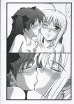 2_girls art fate/stay_night fate_(series) kissing long_hair love monochrome multiple_girls mutual_yuri rin_tohsaka saber short_hair tagme tohsaka_rin type-moon yuri