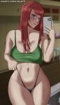 1girl absurd_res adjusting_panties alluring almost_naked blue_eyes blush cellphone crop_top curvaceous curvy curvy_body curvy_female curvy_figure female_only high_res highleg highleg_panties holding_cellphone holding_object hourglass_figure indoors irisart13 kushina_uzumaki legs_together long_hair makeup mature mature_female mature_woman midriff milf mostly_nude naruto naruto_(series) naruto_shippuden partially_clothed red_hair seductive seductive_eyes seductive_look seductive_mouth seductive_smile selfpic shiny shiny_hair shiny_skin shirt sleeveless sleeveless_shirt slim_waist solo_female solo_focus tank_top thick_thighs topwear underwear uzumaki_kushina wide_hips