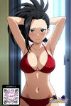 1girl 1girl 1girl ai_generated armpits arms_behind_head arms_up artist_name big_breasts bikini black_eyes black_hair blush breasts character_name cleavage closed_mouth clothing cowboy_shot hair_pulled_back halterneck indoors littlehentai long_hair looking_at_viewer my_hero_academia navel ponytail red_bikini red_swimsuit savitar savitar_(artist) standing stomach swimsuit tied_hair yaoyorozu_momo