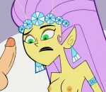 1girl 2020 alien alien_girl breasts earrings edit eyebrows eyelashes green_eyes nickelodeon nicktoons nipples penis pink_hair princess_mandie the_fairly_oddparents unseen_male_face yellow_skin