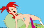 1girl 1girl 1girl bed blue_background blunt_bangs cartoon_network closed_eyes dildo dildo_in_pussy ear_piercing female_masturbation female_only fluffy_(artist) foster's_home_for_imaginary_friends frankie_foster ha_cha_cha happy_female happy_masturbation hellzo high_ponytail human killerx masturbation medium_hair nipples nude nude_female open_mouth pillow red_hair simple_background small_areolae small_breasts small_nipples socks uncensored vaginal_insertion vaginal_object_insertion vaginal_penetration white_socks