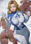 1girl big_breasts bikini blonde_hair blue_eyes bubble_butt cleavage fantastic_four horny invisible_woman invisible_woman_(marvel_rivals) inviting_to_sex looking_at_viewer marvel marvel_comics marvel_rivals pose shexyo standing sue_richards sue_storm teasing thick_thighs undressing