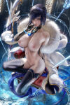 1girl big_breasts blue_hair bubble_butt cleavage genshin_impact horny inviting_to_sex looking_at_viewer naked naked_female nude nude_female pose sakimichan sitting stockings teasing thick_thighs yelan_(genshin_impact)