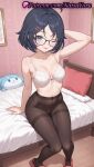 1girl 1girl 1girls 2025 ahoge ai ai_generated anime anime_style arm_behind_head arm_support arm_up armpit armpits bangs bare_arms bare_shoulders bed big_breasts black-framed_eyewear black_hair black_pantyhose blue_eyes blue_hair blush bow bow_bra bra breasts brown_pantyhose bust cleavage closed_mouth clothing collarbone crotch_seam female_focus female_only full_body glasses hair_clips hair_ornament hairclip hentai high_quality high_res high_res high_resolution indoors knees_together_feet_apart looking_at_viewer medium_breasts megane mila_(miside) miside mita_(miside) mole natsuyoru navel no_panties on_bed one_eye_closed pantyhose patreon picture_frame pillow red_footwear round_eyewear short_hair sitting slippers smile solo_female stable_diffusion stomach stuffed_animal stuffed_toy thighband_pantyhose tongue tongue_out underwear underwear_only voluptuous voluptuous_female white_bra wooden_floor