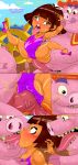  1girl breasts brown_eyes brown_hair dark-skinned_female dora_marquez dora_the_explorer ironcoin latina mexican nick_jr. nickelodeon nipples penis pig pirate_pig_(dora_the_explorer) pussy rape sex stomach_bulge 