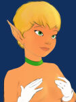 arisia_rrab blonde blonde_female blonde_hair choker covering_breasts dc_comics gloves grabbing_own_breast green_choker green_eyes green_lantern green_lantern_corps hair_between_eyes looking_at_another nude nude_female orange_skin short_hair sidelocks white_gloves