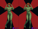 1girl abs alien_girl barefoot black_background breasts brown_hair closed_mouth collarbone completely_nude completely_nude_female dc_comics dcau dual_persona feet female_only female_solo freckles full_body green_skin hair_between_eyes hands_up izzykargeau justice_league legs lips lipstick long_hair makeup medium_breasts megan_morse miss_martian multiple_views navel neck nipples nude nude_female pussy red_background red_lipstick shaved_pussy short_hair small_breasts smile standing thighs uncensored young_justice