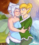  big_breasts breasts cleavage disney disney_fairies fairy fairy_wings hug periwinkle_(disney_fairies) peter_pan shadowpelt sisters tinker_bell wings 