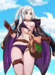 1girl 1girl 1girl basket bikini bikini_pull breasts cloak cloud exposed_breasts female_my_unit_(fire_emblem:_kakusei) fire_emblem fire_emblem:_kakusei fire_emblem_heroes gloves high_resolution jewelry midriff necklace nipples obake octopus seaweed swimsuit tied_hair twin_tails undressing very_high_resolution white_hair yellow_eyes