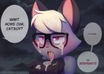  1girl ambiguous_gender animal_crossing anthro bodily_fluids cum cum_on_face cum_on_hand domestic_cat english_text eyewear felid feline felis furry genital_fluids girly mammal marshmallow-ears nintendo raymond_(animal_crossing) speech_bubble text tongue tongue_out video_games 