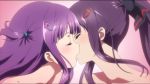 2girls anime art bare_shoulders bikini black_hair closed_eyes collarbone ecchi female_only hair_ornament human human_only incest kagurazaka_ranka kagurazaka_rinka kissing long_hair multiple_girls mutual_yuri neck nude one_side_up ponytail purple_hair shiny shiny_hair siblings sisters swimsuit tagme upper_body valkyrie_drive valkyrie_drive_-bhikkhuni- yuri