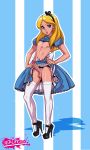 alice alice_in_wonderland areolae big_penis big_testicles disney femboy girly male nipples penis solo tekuho_(artist) testicles torn_clothes trap