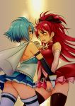 2girls art ass blue_hair breasts kyouko_sakura long_hair love mahou_shoujo_madoka_magica miki_sayaka multiple_girls mutual_yuri no_panties ponytail red_hair saida_nika saida_nika_(artist) sakura_kyouko sayaka_miki short_hair small_breasts yuri