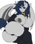 1girl 1girl anthro bat_pony big_breasts breasts clothed clothing collar furry huge_breasts inverted_nipples looking_at_viewer makeup mascara mixideer nipple_piercing nipples piercing slightly_chubby smile