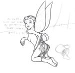 1girl disney disney_fairies english_text fairy fairy_wings female monochrome nude rosetta sideboob uselessboy_(artist) wings