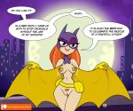  1girl 1girl barbara_gordon batgirl cartoon_network dc_comics dc_super_hero_girls dialogue ilpanza looking_at_viewer speech_bubble teasing text undressing warner_brothers 