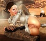 1girl ass attack_of_the_clones exhibitionism exposed_anus exposed_ass exposed_pussy female female_human female_only human looking_at_viewer no_panties on_side outdoor outdoors outside padme_amidala pants_pull pussy seductive_look seductive_smile shaved_pussy star_wars uncensored