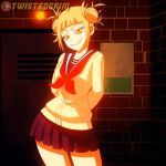 1girl ass blonde_hair dancing gif hot looking_at_viewer my_hero_academia no_panties school_uniform sexy skirt smile toga_himiko twistedgrim yellow_eyes