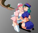 2_girls ass big_ass big_breasts breasts breasts_press cleavage crossover disney female hypnosis joy_(pokemon) jungle_book kaa kaa_eyes mind_control nintendo nurse_joy officer_jenny oo_sebastian_oo pink_hair pokemon yuri