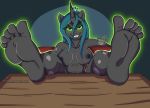 1girl 2016 anthro anthrofied areola breasts changeling feet foot_focus friendship_is_magic gahowolf green_eyes grin hair horn humanoid_feet long_hair looking_at_viewer my_little_pony navel nipples nude plantigrade queen_chrysalis smile soles