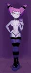 boots cellphone choker dc_comics dcau jinx looking_at_viewer nude stockings striped_stockings teen_titans vibrator vibrator_under_panties