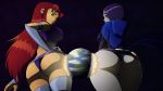 2_girls ass ass_focus bare_ass dat_ass dc_comics earth forehead_jewel giantess high_resolution huge_ass long_hair multiple_girls planet purple_hair raven_(dc) ravenravenraven red_hair redhead short_hair space starfire teen_titans thick_thighs thighs