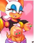 1girl abs anthro bat big_breasts biting_lip breasts clothing furry lactating looking_at_viewer mammal milk nipple_piercing nipples panties piercing randomboobguy rouge_the_bat sega selfpic sonic_the_hedgehog_(series) underwear