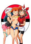 3_girls 3girls alluring blue_hair breasts dawn_(pokemon) female female_only haruka_(pokemon) high_resolution hikari_(pokemon) human kasumi_(pokemon) may may_(pokemon) misty multiple_girls orange_hair panties_around_leg panties_around_one_leg partially_clothed pokemon pokemon_dppt pokemon_frlg pokemon_rse short skirt standing trio unzipped yuri