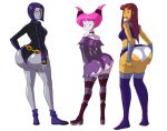  3_girls 3girls ass axel-rosered big_ass clothed dat_ass dc dc_comics female female_only forehead_jewel huge_ass jinx panties raven_(dc) skirt skirt_lift standing starfire teen_titans trio 