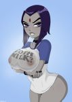 1girl ass big_ass big_breasts bottomless breasts dc_comics dcau female_only huge_breasts mega_milk raven_(dc) see-through shadman solo_female t-shirt tease teen_titans wet wet_t-shirt