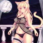  1:1_aspect_ratio 1girl animal_ears archway_of_venus babydoll balcony big_breasts black_panties black_underwear blonde blush bow bow_panties breasts cat_tail clavicle cowboy_shot eyebrows_visible_through_hair fastrunner2024 full_moon high_resolution leg_garter lingerie long_hair looking_at_viewer moon nekomimi night nipples nottytiffy original panties red_eyes see-through slit_pupils smile standing tail tiffy tiffy_(nottytiffy) tumblr tumblr_username twitter underwear watermark web_address 